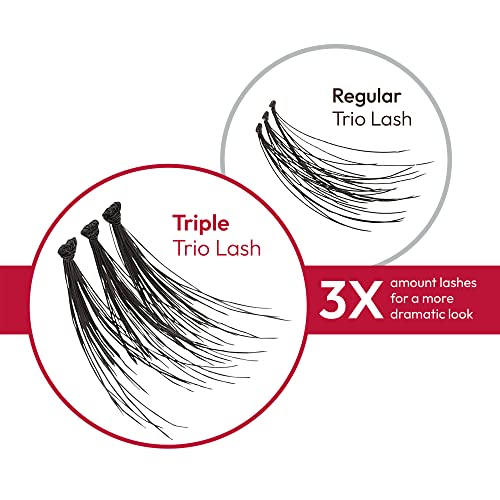 iENVY False Eyelashes Triple Black Knotted Individual Trio Lashes 3X Volume Reusable Eyelash Clusters (S/M)