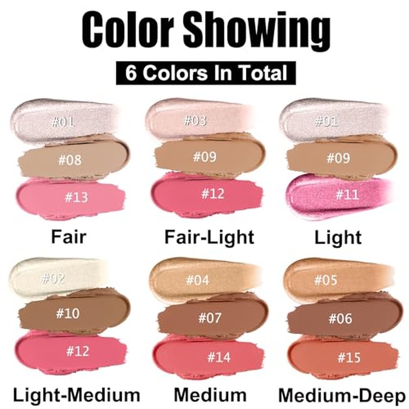 Hilareco PHOERA Foundation,3 PCS Contour Stick Makeup Kit,Shades with Highlighter Stick,Blush Stick and Bronzer Contour (104+Light-Medium Contour/Buff Beige+#02,#10,#12)