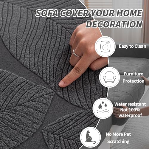QIANMEW Dark Gray Leaf Pattern 3 Seat Covers + 1 Chaise L-Shaped Couch Cushion Covers (4pcs)