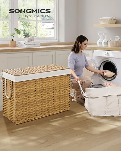 Laundry Hamper with Lid - 52.8 Gal Synthetic Rattan Foldable Storage - Goose Yellow