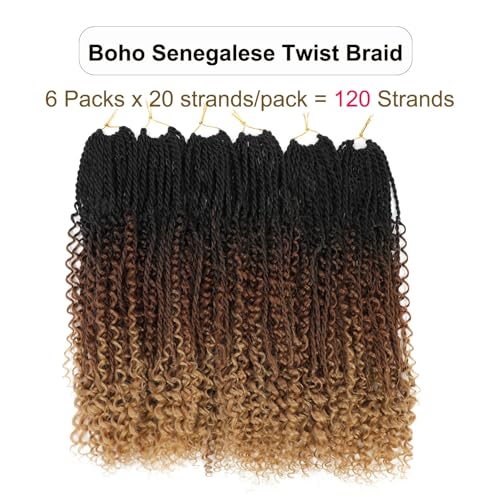 18 Inch Goddess Twist Crochet Hair with Curly Ends - 6 Packs, Black/Brown Light Brown