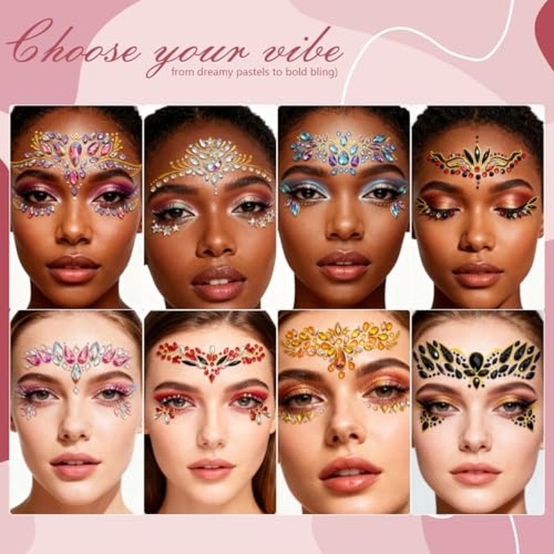 8 Sheets Mermaid Face Jewels Stick On,Self-Adhesive Face Gems,Temporary Crystal Stickers Sparkling Acrylic Face Rhinestones,Waterproof Face Jewels Rhinestone for Birthday Festival Music Carnival Party