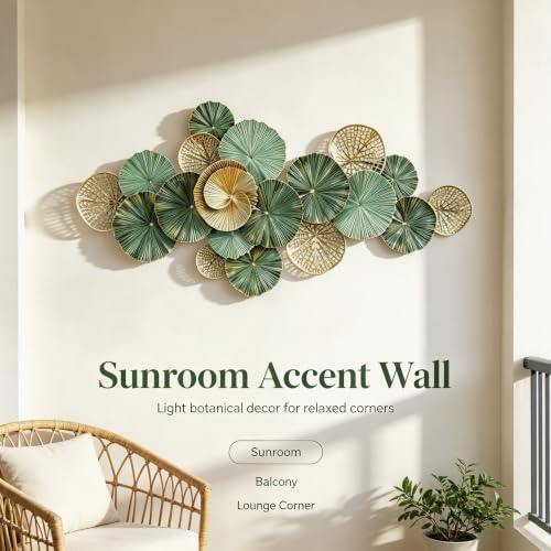 Large Green Metal Wall Art Decor - 3D Lotus Leaves Handcrafted Indoor/Outdoor