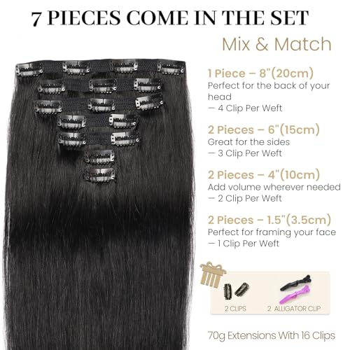 Jiameisi Clip in Hair Extensions Real Human Hair, 12inch Remy Double