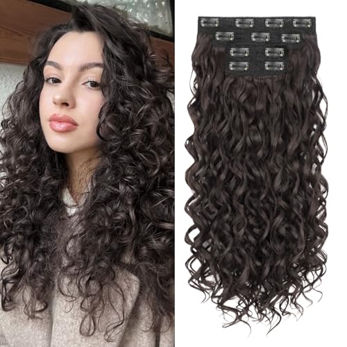 Dark Brown Curly Clip-In Hair Extensions 20 Inch 4PCS Voluminous Hairpieces