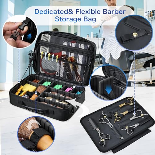 Yueieoun Professional Barber Clipper Case Organizer Bag, Black – Adjustable Dividers, 6-Slot Scissors Panel, Travel Grooming Tool Storage