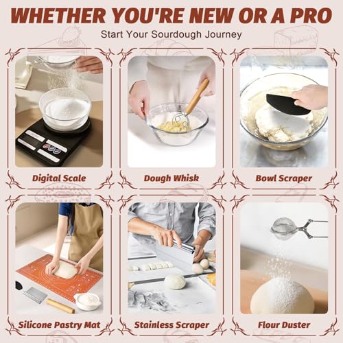 Sourdough Starter Kit with Enamel Pot - Complete Bread Baking Supplies, Proofing Baskets & Starter Jar - Variation of THIS listing