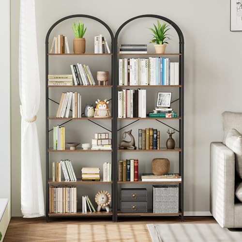 Homhedy 6-Tier Arched Bookshelf - 23.6W Tall Rustic Book Storage Rack
