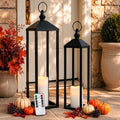 Large Indoor & Outdoor Floor Lanterns Set of 2 with Remote LED Candles