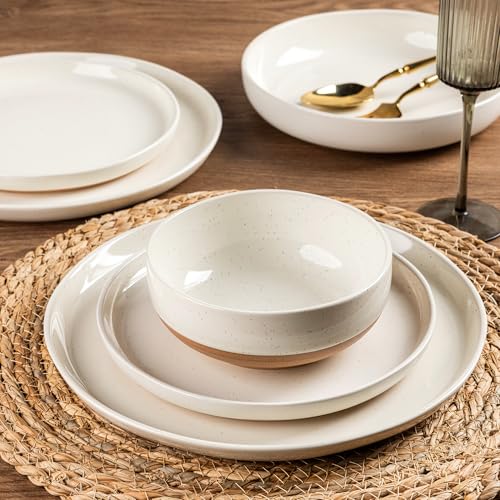 Light Beige Dinnerware Set for 6 - 18 Pieces Ceramic Plates & Bowls