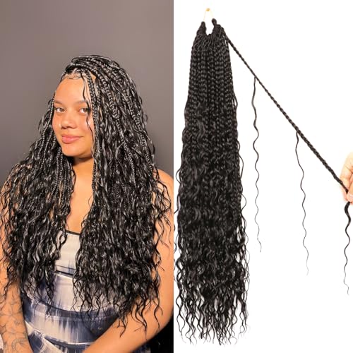 Su Mei.s Goddess Box Braids Crochet Hair 24 Inch 9-Pack Water Wave Boho for Black Women (1B#)