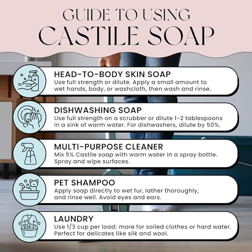 Natural Castile Soap | Organic Liquid Soap | Gentle on Sensitive Skin | Use on Hair, Body, Hands & Home | Vegan, No Palm Oil or Additives (16oz, Lavender & Bergamot)