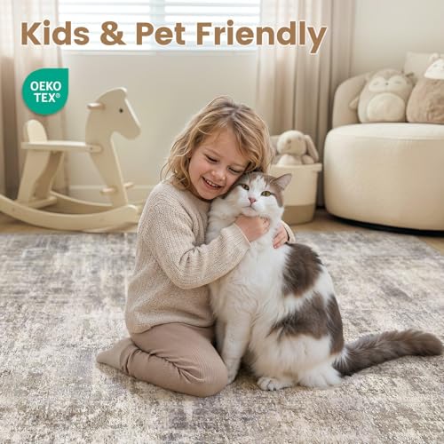 Cotiled 8x10 Brown Grey Abstract Washable Area Rug for Living Room