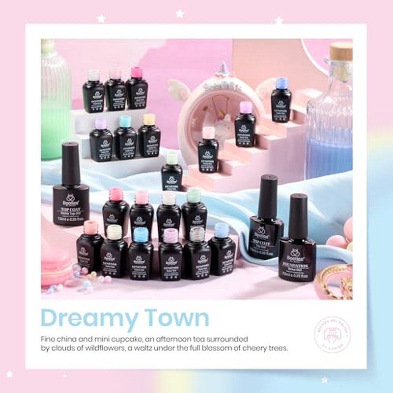 Beetles Gel Nail Kit Easy Extension Set and beetles Gel Polish Nail Set 20 Colors Pastel Girly Sparkle Glitter Uv