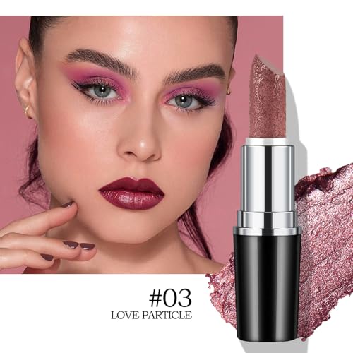 Shimmer Metallic Lipstick, High-Pigment Full Coverage Lip Color, Long-Lasting Waterproof Smudge Proof, Lightweight Hydrating Creamy Formula Metallic Frosted Lipstick for Women Girls