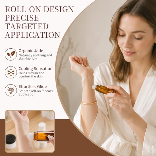 Rose Quartz Roller Bottle 50ml - Refillable Amber Glass Roll-On with Gold Cap (Pink+Purple)