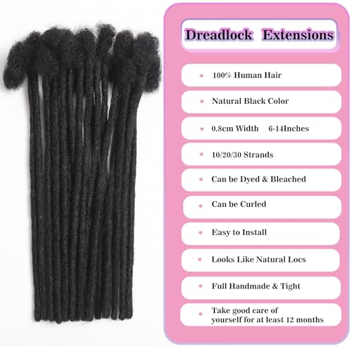 Human Hair Dreadlock Extensions 10 Inch 0.8cm Width Natural Black 10 Strands