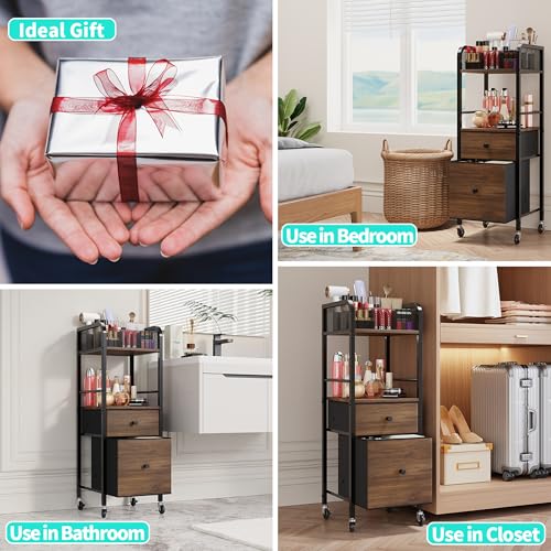 HapiRm Rolling Makeup Cart Organizer with 2 Fabric Drawers - Black