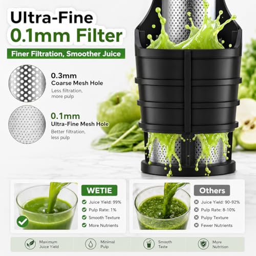 WETIE Grey 3-in-1 Cold Press Juicer with 99% Juice Yield, Touch Screen 200W