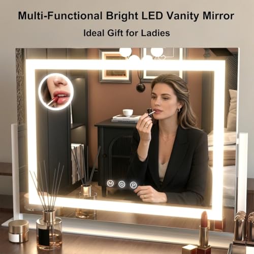 Lighted Makeup Mirror 22.8x17.7in 10X Magnification USB Type-C White Horizontal Rectangle