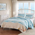 Greenland Home Maui Coastal Quilt Set Full/Queen Blue Embroidered Beach Design