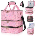 Nail Polish Organizer Bag,3-layer Pink PU Leather Nail Organizer and storage,Holds 84 Bottles of Nail Polish and Nail Lamp,Large Holder Travel Carrying Case.