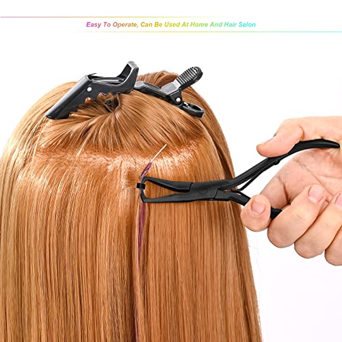 EHDIS Black Hair Extension Beading Tool Kit 600PCS Micro Silicone Beads & Pliers