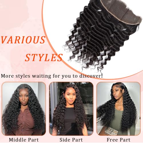 Deep Wave Lace Frontal Human Hair 14 Inch 150% Density 13x4 Pre Plucked Natural Color
