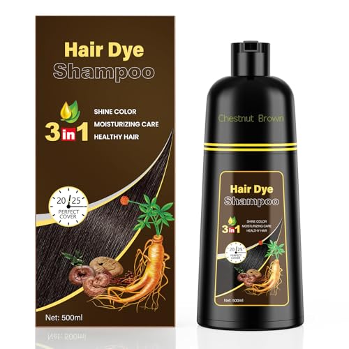 KINGMING Chestnut Brown Hair Dye Shampoo 3-in-1 for Gray Hair, Easy Hair Coloring