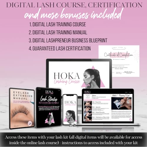 Hoka Lash Eyelash Extension Kit & Training Course and Certification, Professional Lash Extension Kit for Beginners Includes Practice Mannequin Head, Lash Trays, Glue, Tweezers, Fan & More