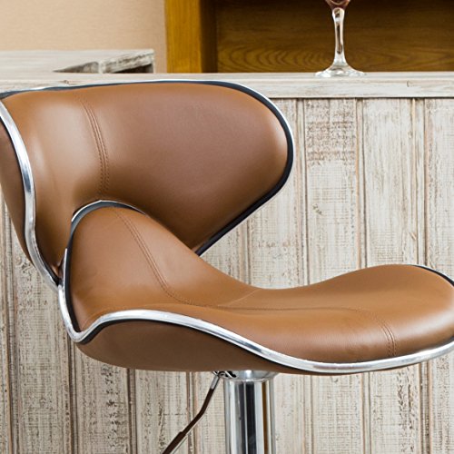 Roundhill Furniture Masaccio Caramel Faux Leather Upholstered Swivel Barstool Set of 2 with Chrome Base