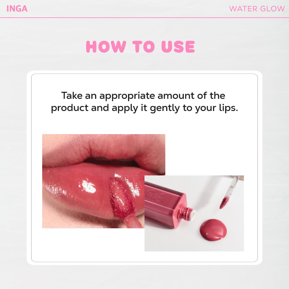 INGA Water Glow Lip Tint – [RICH SALMON] | Hydrating, Glossy Korean Lip Tint with Sheer Color & Glass-Like Shine | Long-Lasting, Non-Sticky Korean Lip Stain