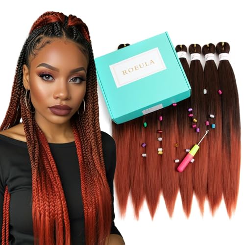 Pre Stretched Braiding Hair 26 Inch Omber Black to Dark Ginger 8 Pack - Synthetic Yaki Texture