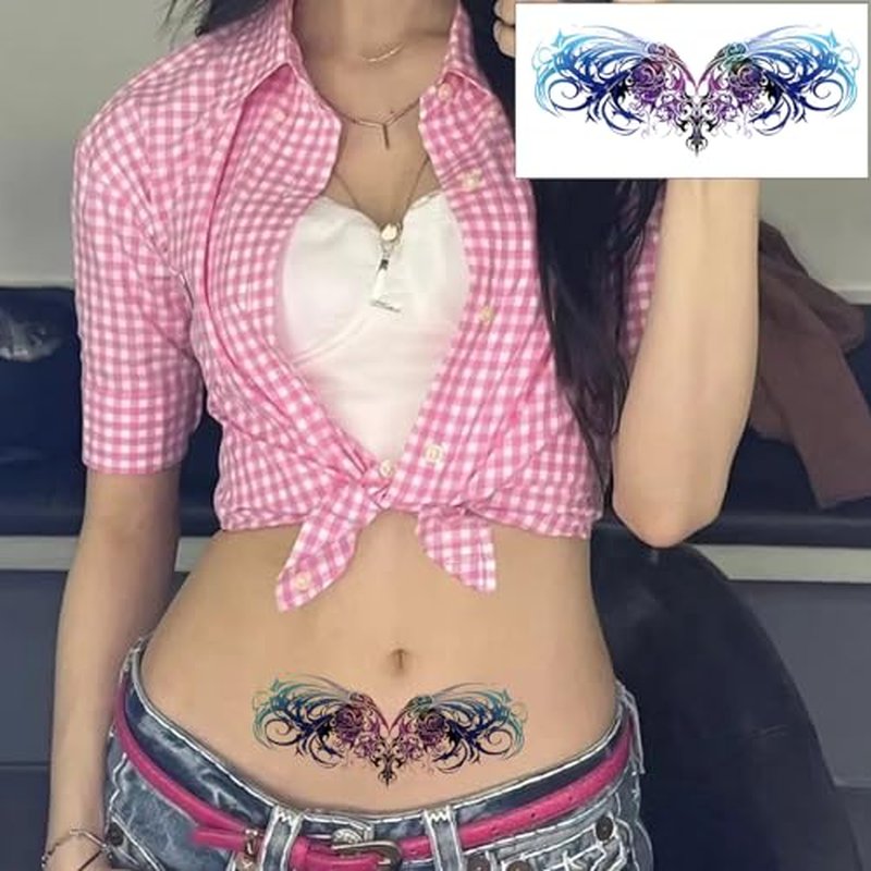 24 Sheets Sexy Belly Temporary Tattoos Black Red Heart Navel Waterproof Tattoo Stickers Bust Stomach Waist Back Fake Body Tattoos for Women