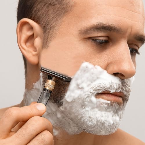 Luxurious and beautifully adjustable safety razor£¬best razors for men£¬with 10 platinum-plated razor blades, 1 blade razors reusable smooth close shave (Black + Base)