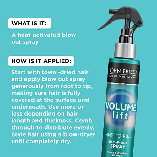 John Frieda Volume Lift Fine to Full Blow-Out Spray for Fine Hair, Safe for Color-Treated Hair, Root Booster Volumizing Spray, 4 Ounces, with Air-Silk Technology (Packaging May Vary) (Pack of 2)