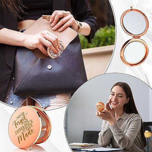 Kathfly 10 Pcs Employee Appreciation Gifts for Women Empowerment Gifts Inspirational Compact Mirror Thank You Gift Motivational Magnifying Pocket Mirror for Women History Month Volunteer(Rose Gold)