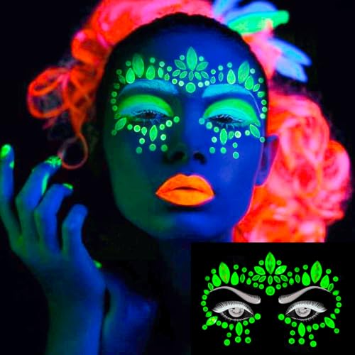 8Sets Noctilucent Face Gems Body Stickers Glow in the Dark Luminous Face Jewels fluorescent face tattoo crystals rhinestone sticker body jewelry for Halloween