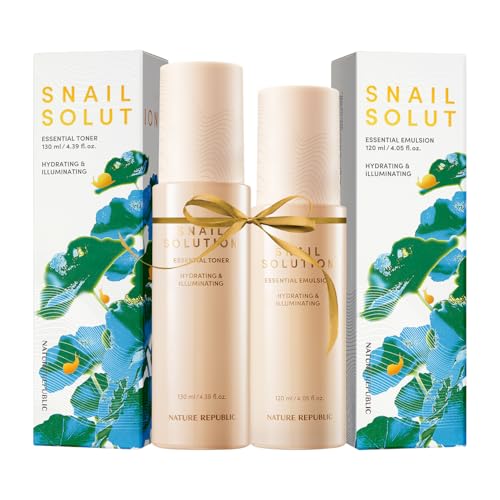 Nature Republic Snail Mucin (Toner & Emulsion) Set - Korean Skincare, Hydrating&Repair with Niacinamide, Face Moisturizer, Moisturizing Skin Care, Glowy Skin