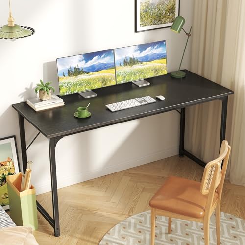 54 Inch Black Computer Desk - Spacious Home Office & Gaming Workstation