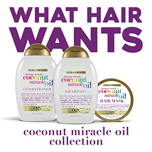 OGX Extra Strength Damage Remedy + Coconut Miracle Oil Hair Mask, Extra Hydrating & Softening Anti-Frizz Treatment to Help Repair Hair, Paraben-Free, Sulfated-Surfactants Free, 6 oz
