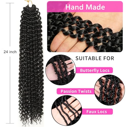 Ubeleco Passion Twist Hair 24 Inch Water Wave Crochet Hair - 7 Packs, 154 Strands, 1B