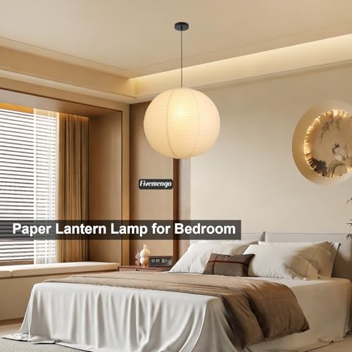 Fivemengo 20in Off-White Paper Pendant Light Kit with Cord & Canopy – Includes Bulb Base, 98in Cord
