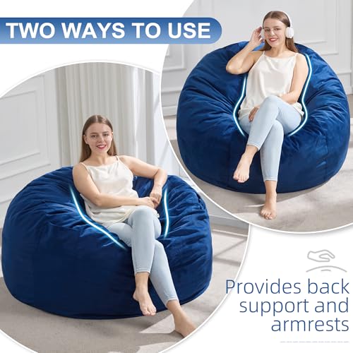 Hobestluk Blue Large Velvet Bean Bag Chair for Adults with Memory Foam Filling