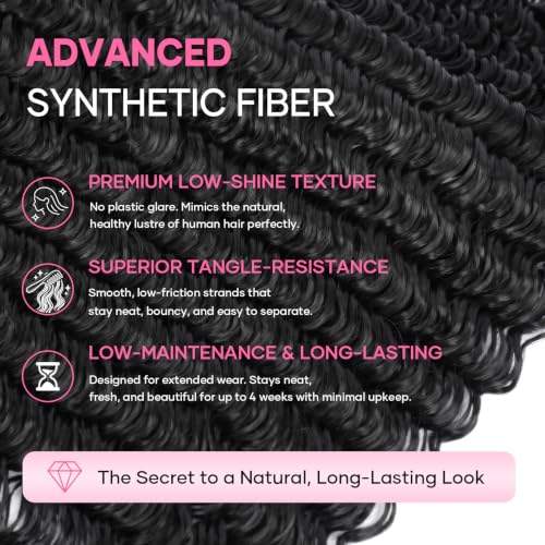 Crochet Hair Extensions Deep Wave 18 Inch 100 Strands - Black 4# - Feather Light & Tangle-Free