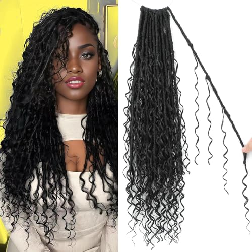 Alaleibaby 18 Inch Boho Faux Locs Crochet Hair 8 Packs Goddess Locs with Curly Ends for Black Women