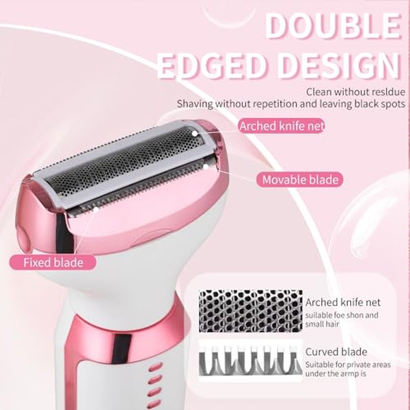 Electric Razor for Women Men with LED Display,4 in 1 Ladies Wet & Dry Body Razors and Facial Hair Remover, Rechargeable Hair Removal Kit for Nose Face Body Leg Bikini Arm Hair (White)