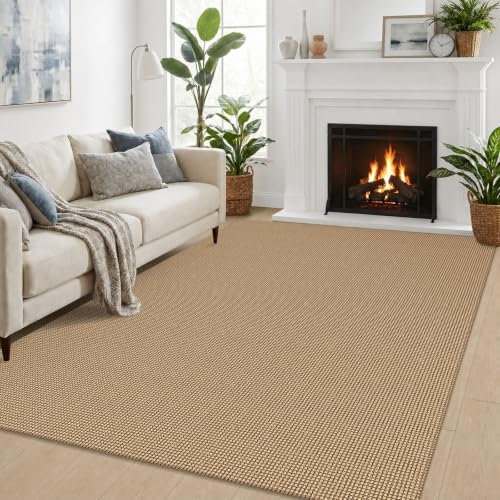 Earthall Woven Area Rug 5x7 Ft Washable Non Slip Living Room Carpet - Orange/Tan/Brown