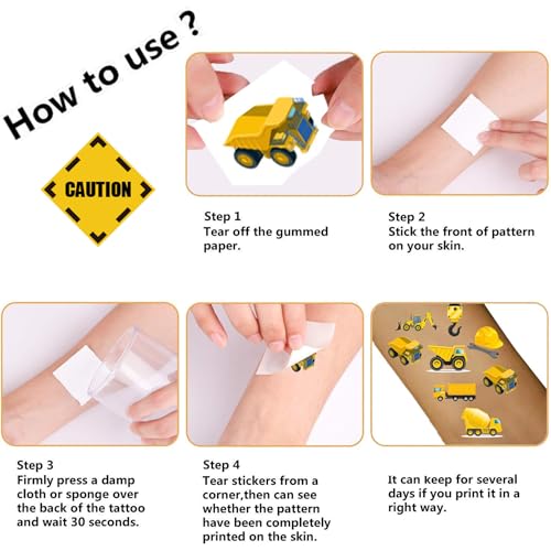 300PCS Construction Zone Party Favors Tattoos Temporary - Construction Birthday Party Supplies Decorations Goodie Bags Stuffers Tractor Truck Body Stickers