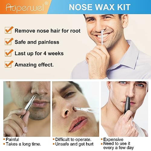 Nostril Waxing Kit, 100g Wax, 20 White Stick Applicator, 15 Mustache Guards, 10pcs Paper Cup for Men Women, Safe Easy Quick Hair Removal, Instant Nose Ear Hair Solution, 15-20 Times Usage